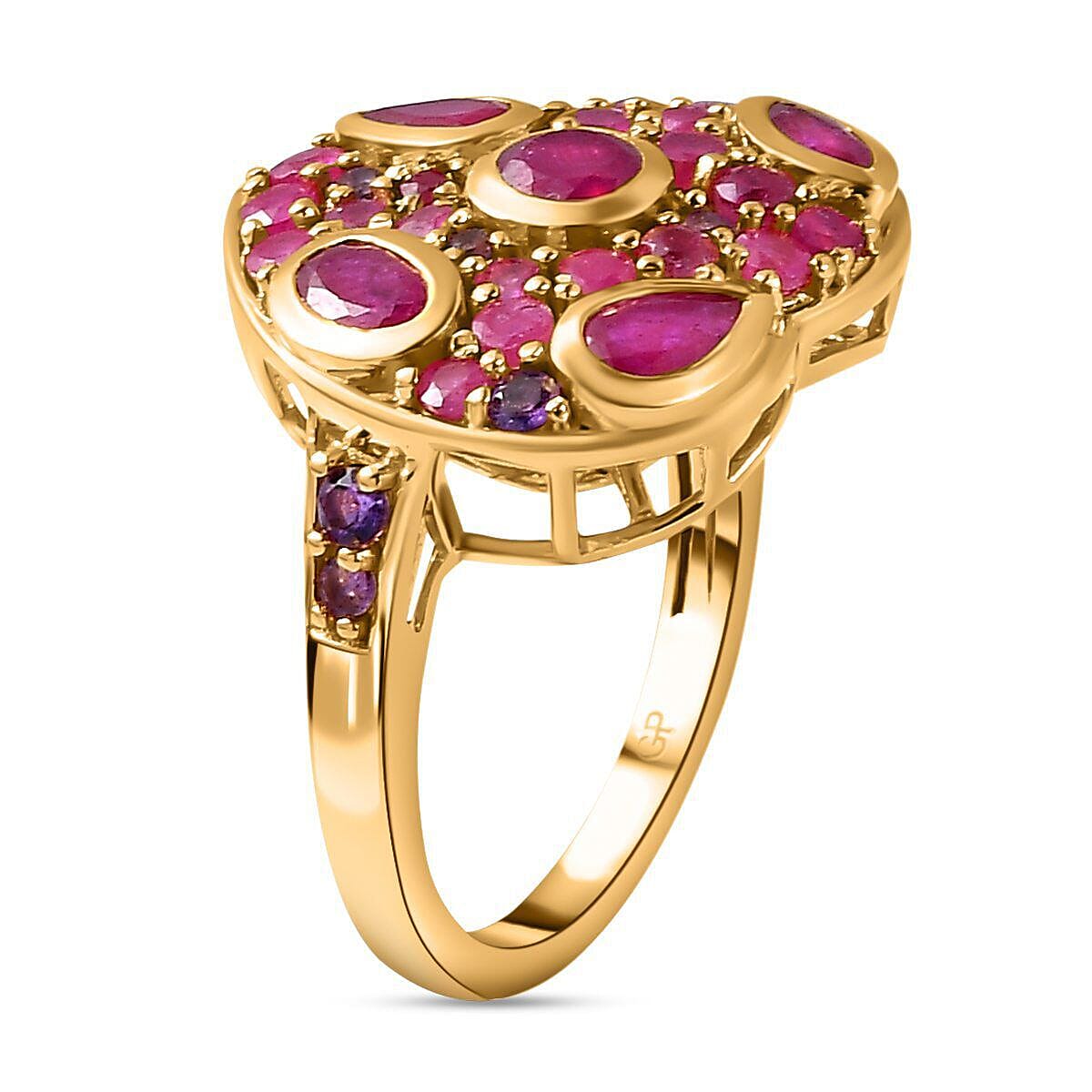 GP Amore Collection - African Ruby and Amethyst Heart Ring in 18K Gold Vermeil Sterling Silver 3.19 Ct.