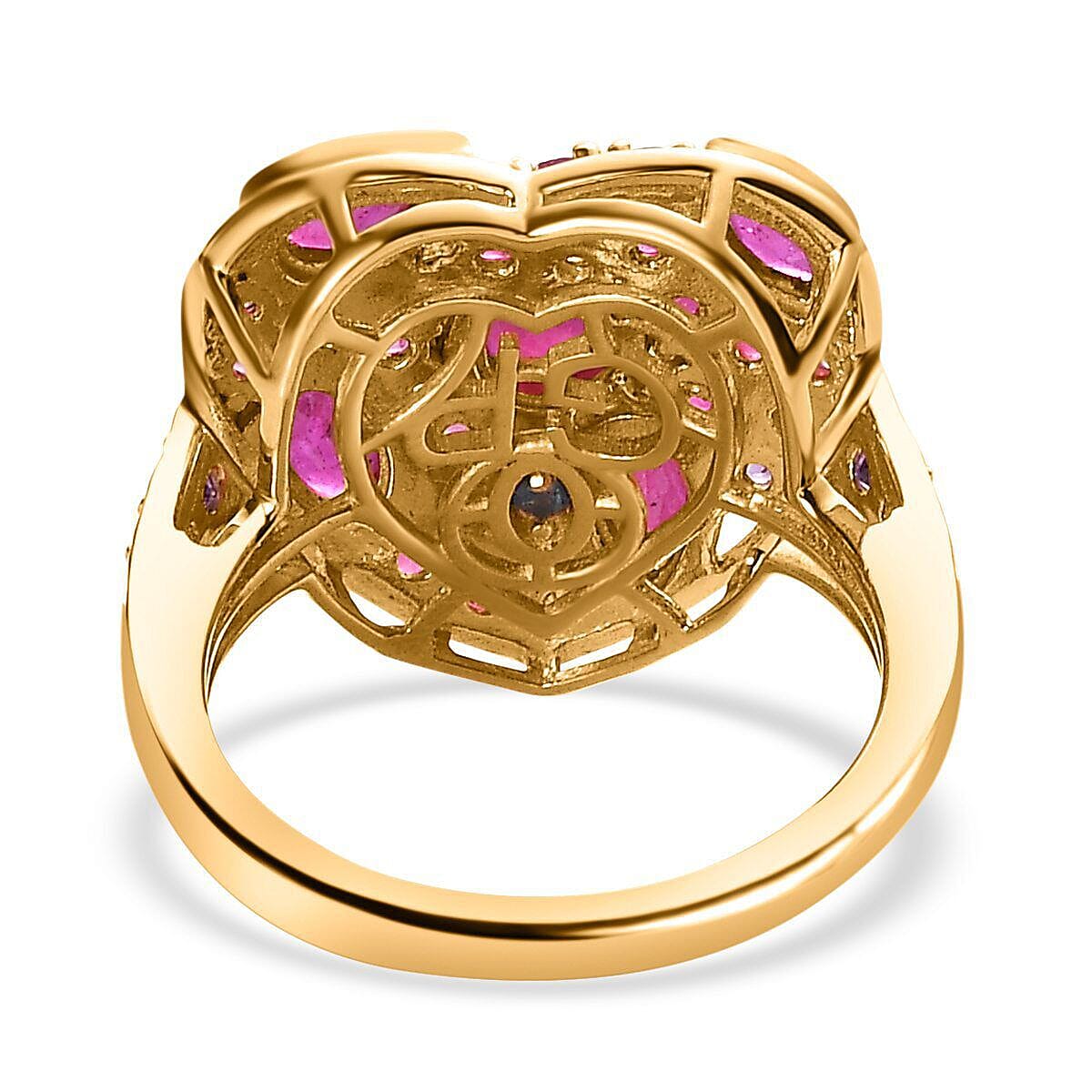 GP Amore Collection - African Ruby and Amethyst Heart Ring in 18K Gold Vermeil Sterling Silver 3.19 Ct.