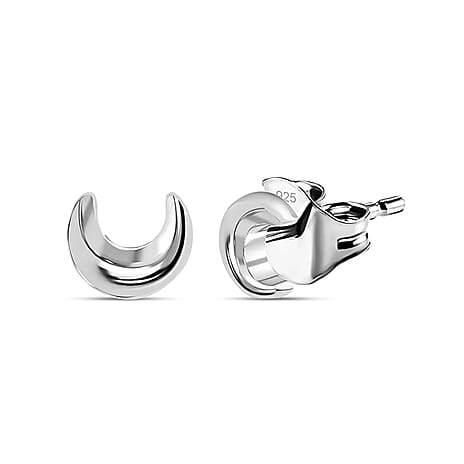 Platinum Overlay Sterling Silver Moon Earrings with Push Back