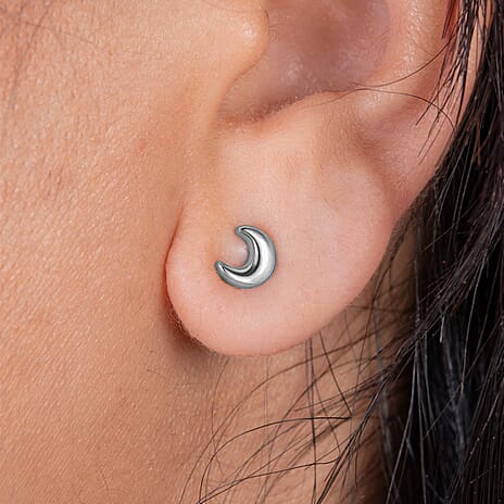 Platinum Overlay Sterling Silver Moon Earrings with Push Back