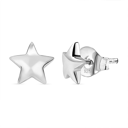 Star Stud Earrings in Sterling Silver with Platinum Plating (With Push Post)