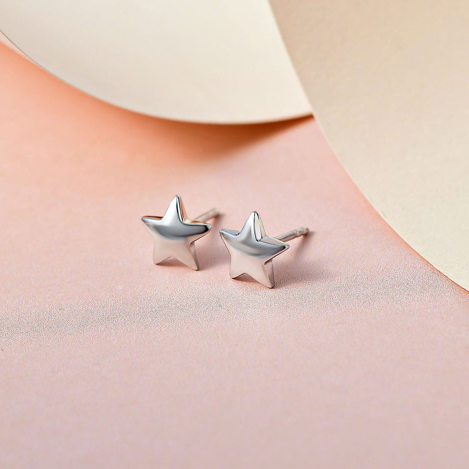Platinum Overlay Sterling Silver Star Earrings (with Push Post)