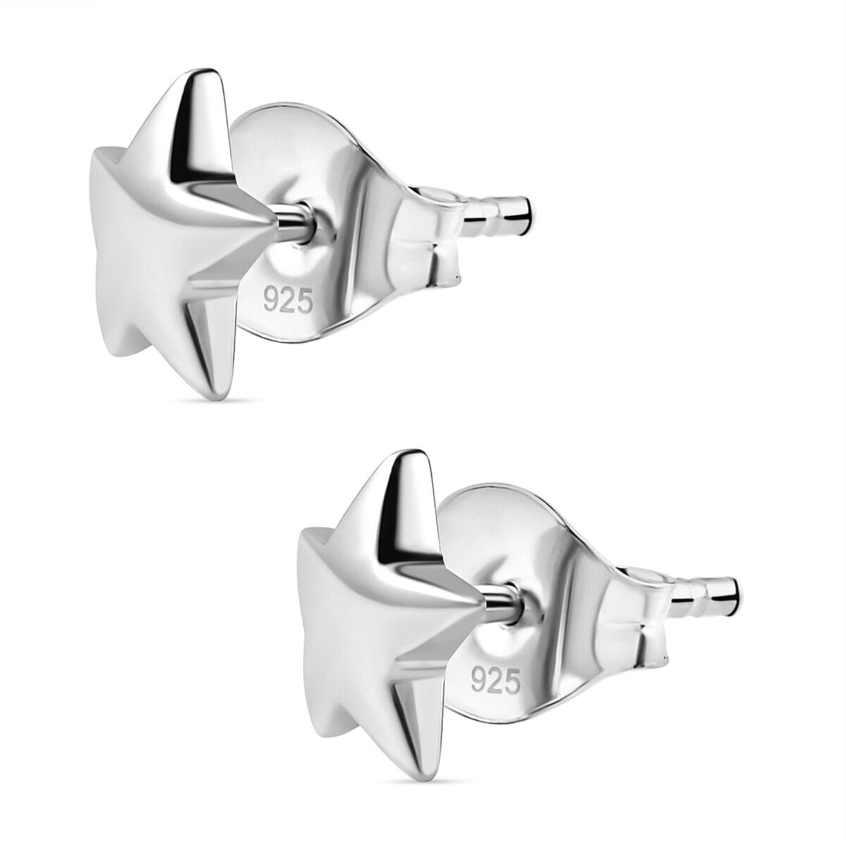 Platinum Overlay Sterling Silver Star Earrings (with Push Post)