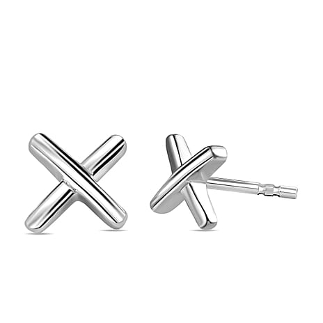 Platinum Overlay Sterling Silver Kiss Stud Earrings with Push Back