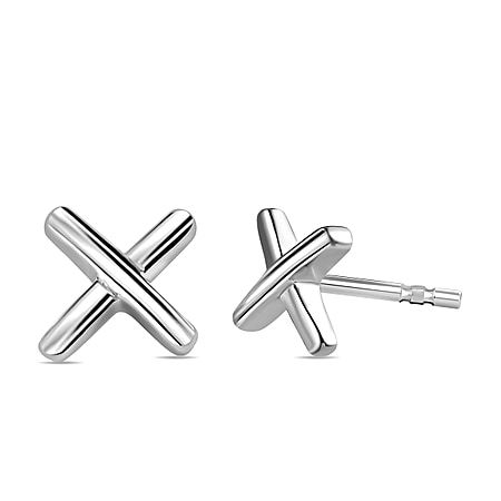X Earrings in Sterling Silver with Platinum Plating