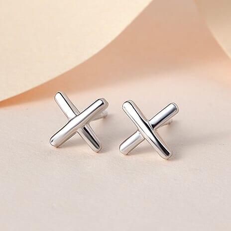 Platinum Overlay Sterling Silver Kiss Stud Earrings with Push Back