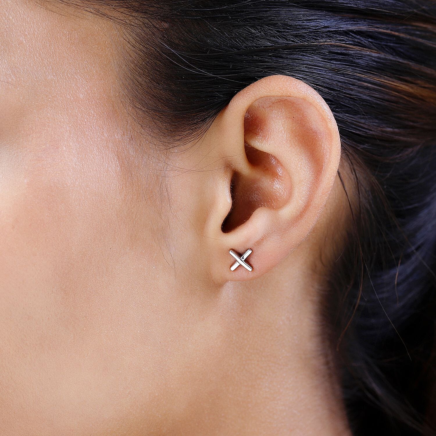 Platinum Overlay Sterling Silver Kiss Stud Earrings with Push Back