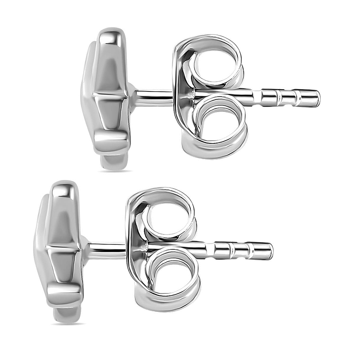 Platinum Overlay Sterling Silver Kiss Stud Earrings with Push Back