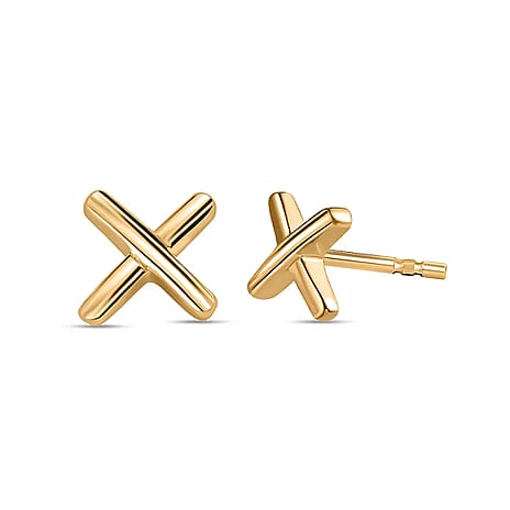 18K Vermeil Yellow Gold Plated Sterling Silver X Earrings with Push Back