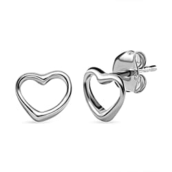 Platinum Overlay Sterling Silver Heart Push Post Earrings
