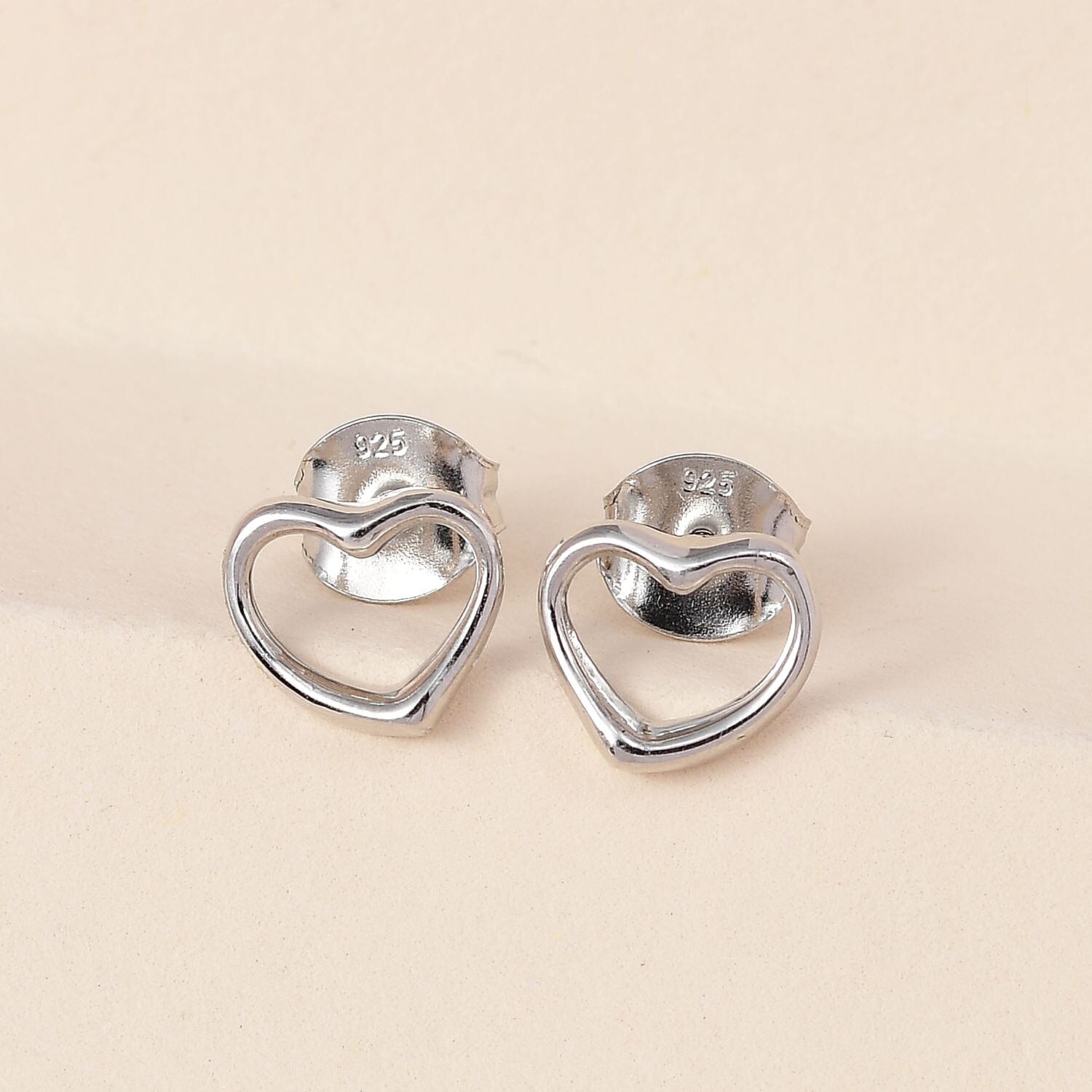 Platinum Overlay Sterling Silver Heart Earrings