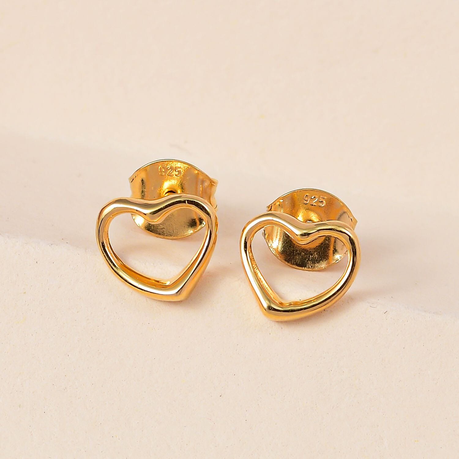 18K Vermeil Yellow Gold Plated Sterling Silver Heart Stud Push Back Earrings