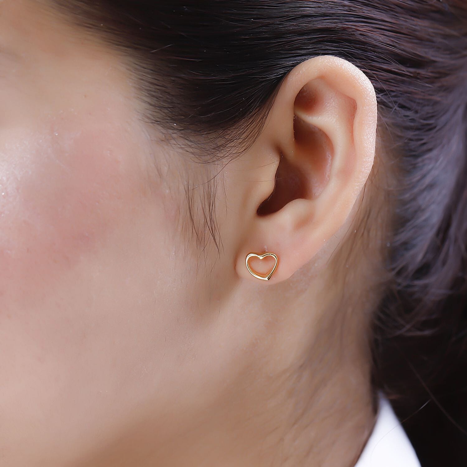 18K Vermeil Yellow Gold Plated Sterling Silver Heart Stud Push Back Earrings