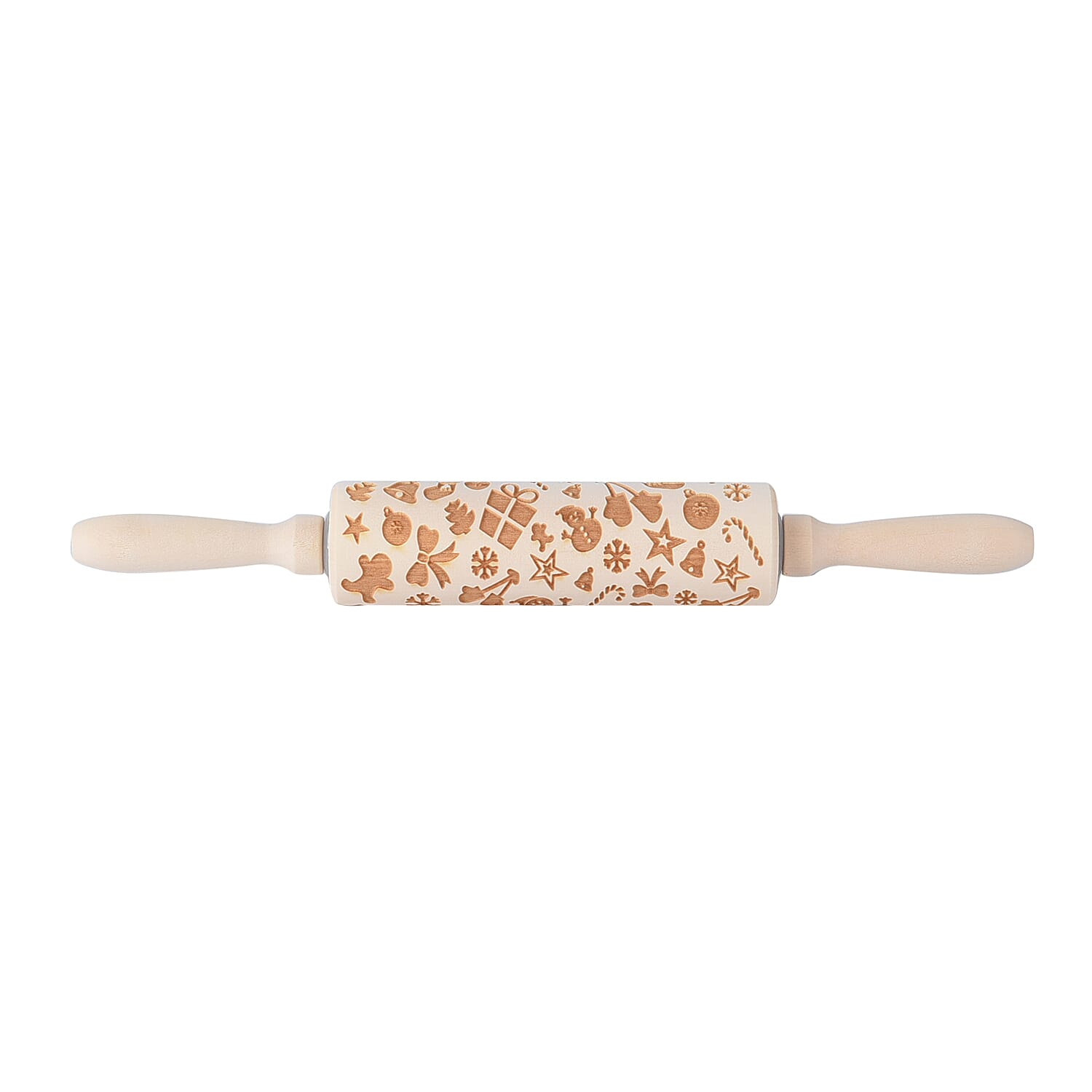 Set of 2 - Christmas Embossed Pattern Wooden Rolling Pin (Size 35x5Cm)
