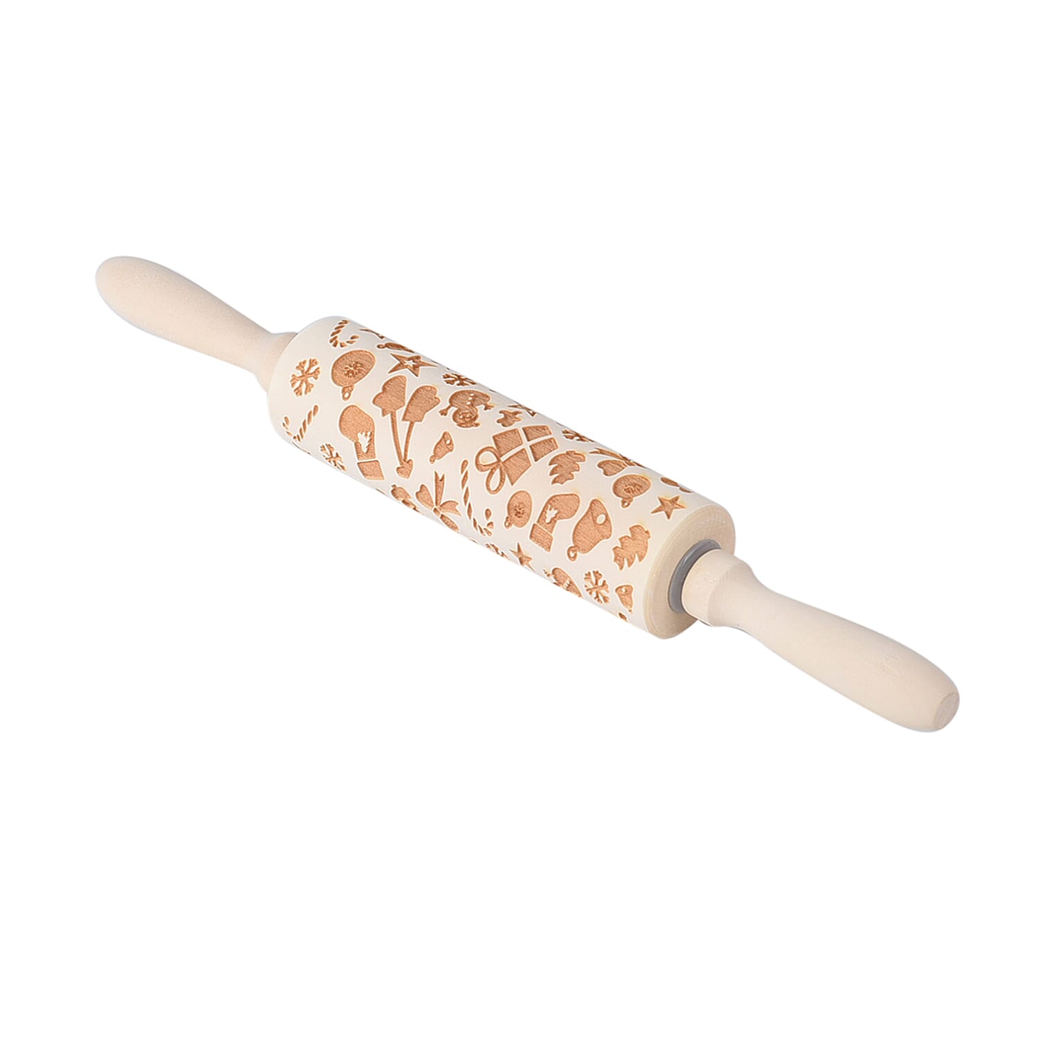 Set of 2 - Christmas Embossed Pattern Wooden Rolling Pin (Size 35x5Cm)