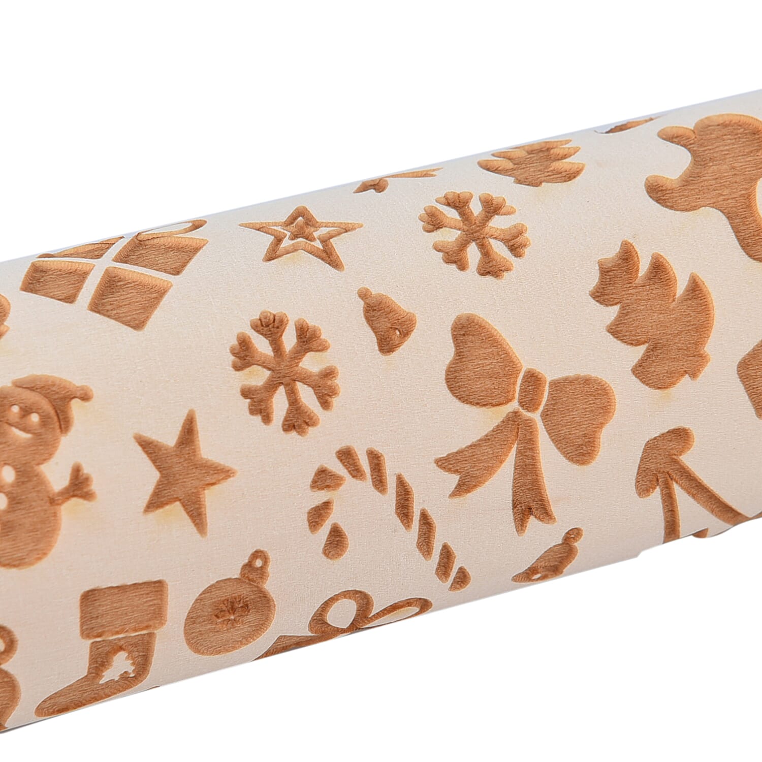 Set of 2 - Christmas Embossed Pattern Wooden Rolling Pin (Size 35x5Cm)