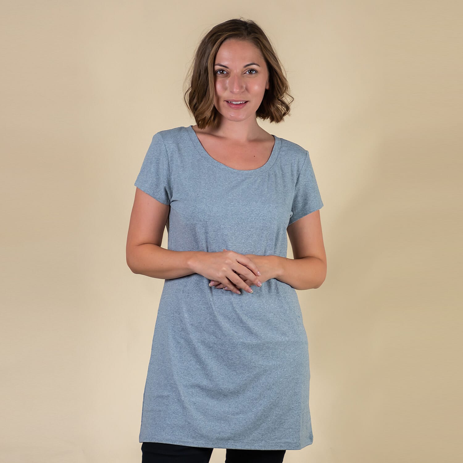 TAMSY Round Neck Sleep Shirt for Women (Size L,16-18) - Grey