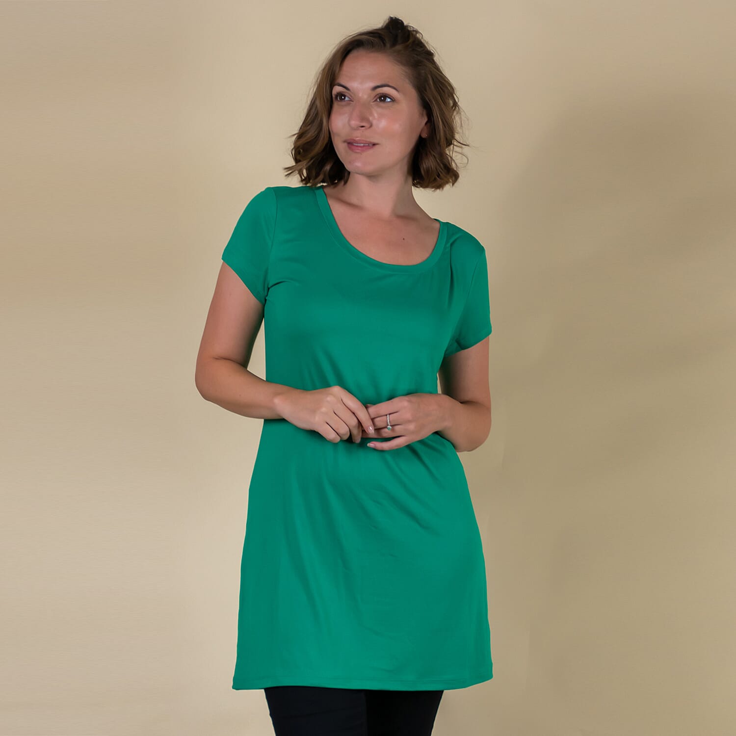 TAMSY Round Neck Sleep Shirt for Women (Size M,12-14) - Green