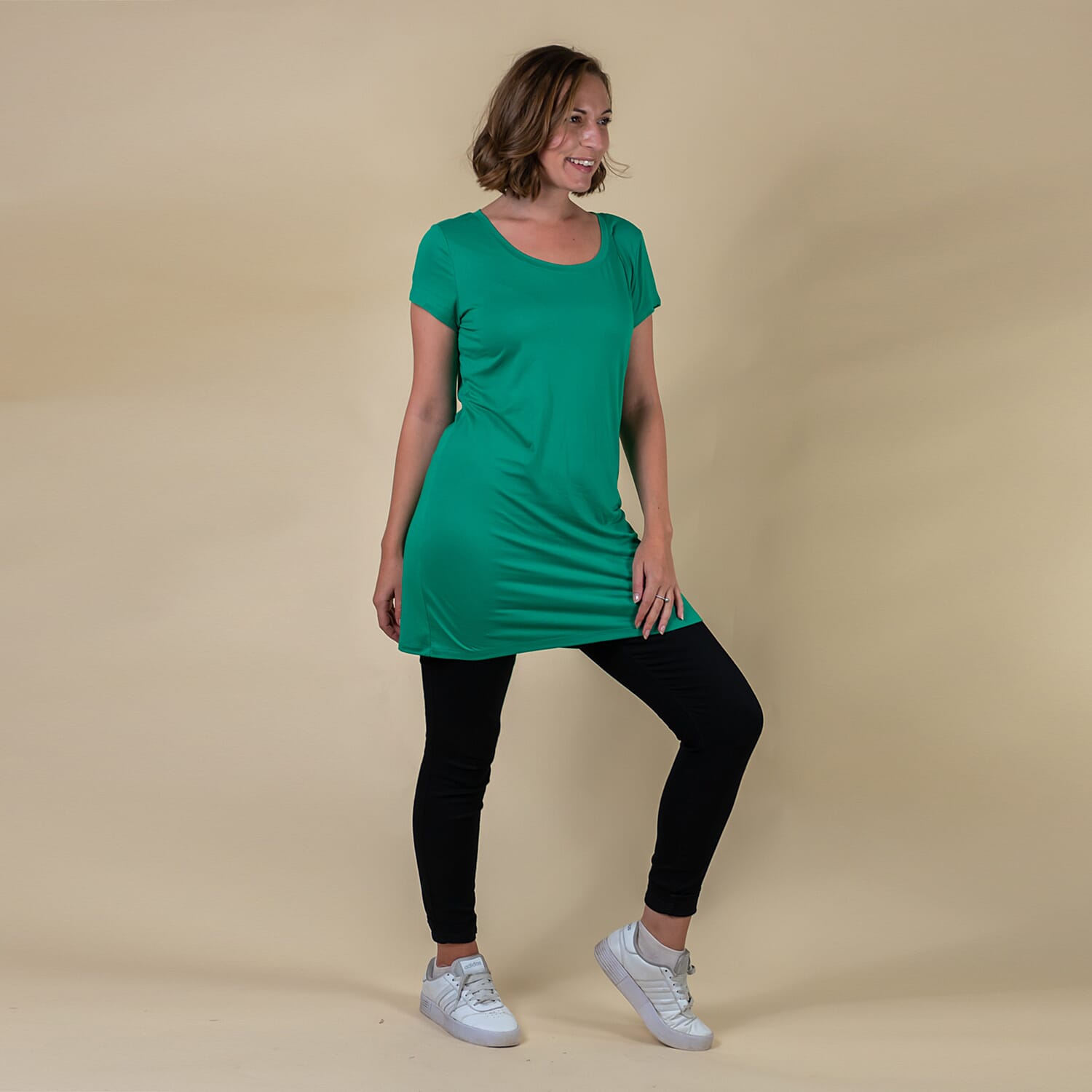 TAMSY Round Neck Sleep Shirt for Women (Size M,12-14) - Green