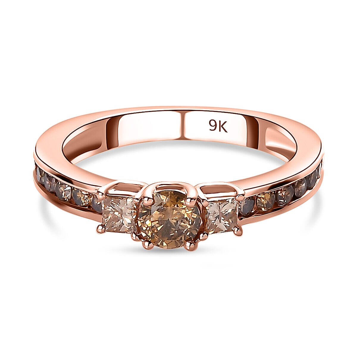 9K Rose Gold SGL Certified Natural Champagne Diamond Ring 1.00 Ct.
