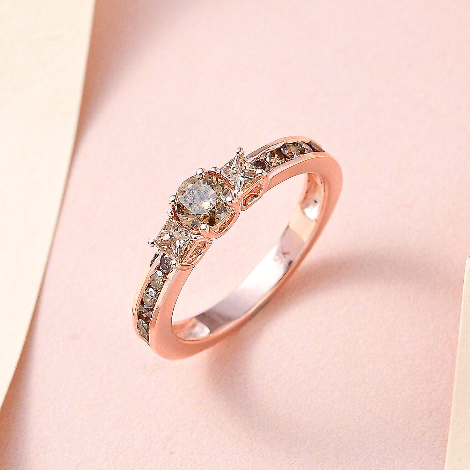 9K Rose Gold SGL Certified Natural Champagne Diamond Ring 1.00 Ct.