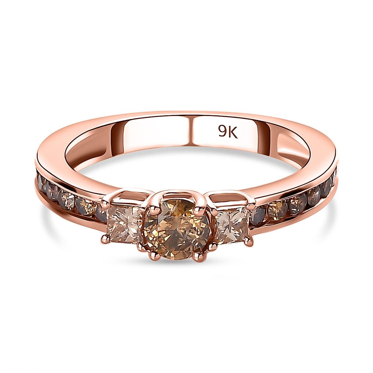 9K Rose Gold SGL Certified Natural Champagne Diamond Ring 1.00 Ct.