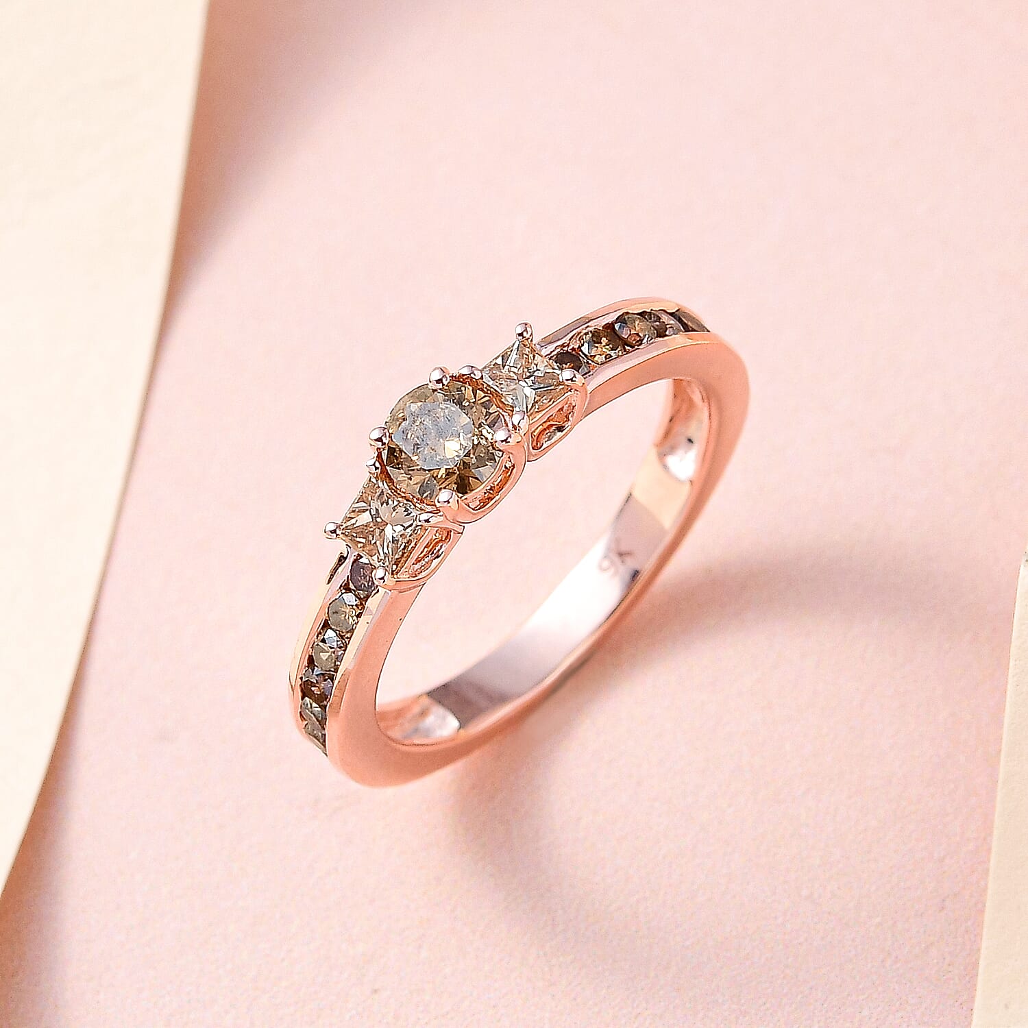 9K Rose Gold SGL Certified Natural Champagne Diamond Ring 1.00 Ct.