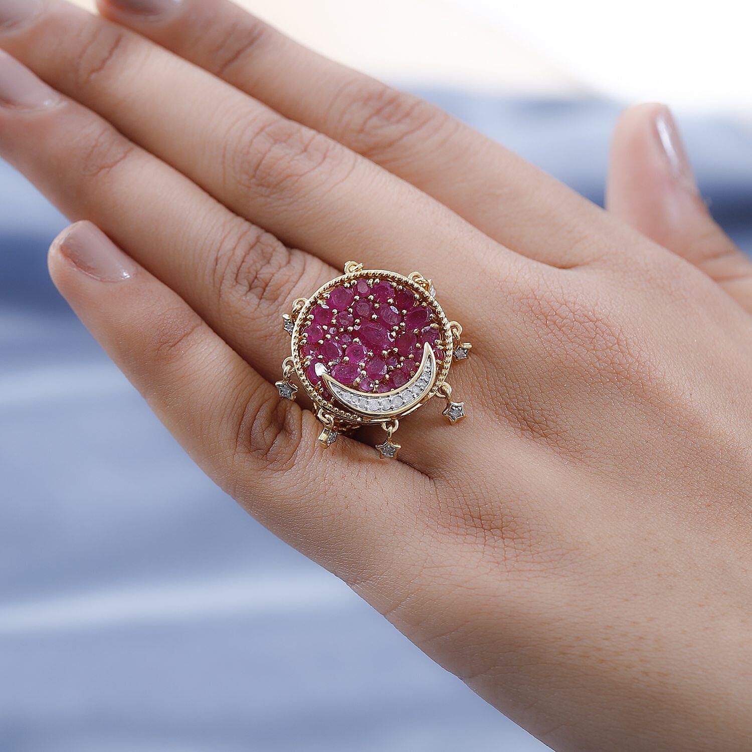 GP Celestial Dream Collection - African Ruby and Diamond Ring in 18K YG Vermeil Plated Sterling Silver 5 Ct, Silver Wt 6.90 Gms