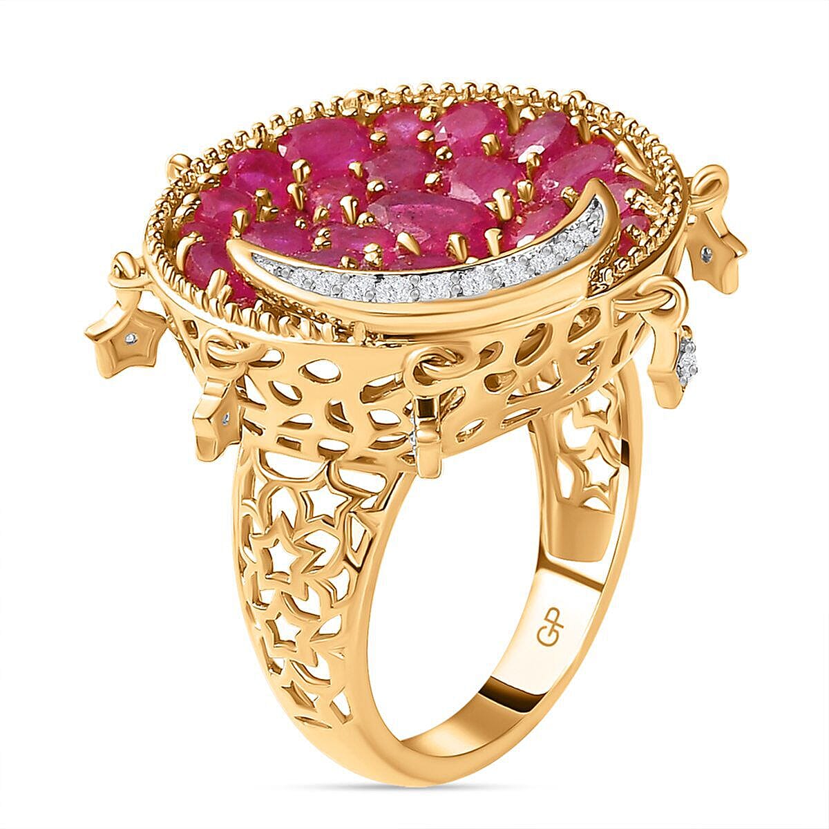 GP Celestial Dream Collection - African Ruby and Diamond Ring in 18K YG Vermeil Plated Sterling Silver 5 Ct, Silver Wt 6.90 Gms