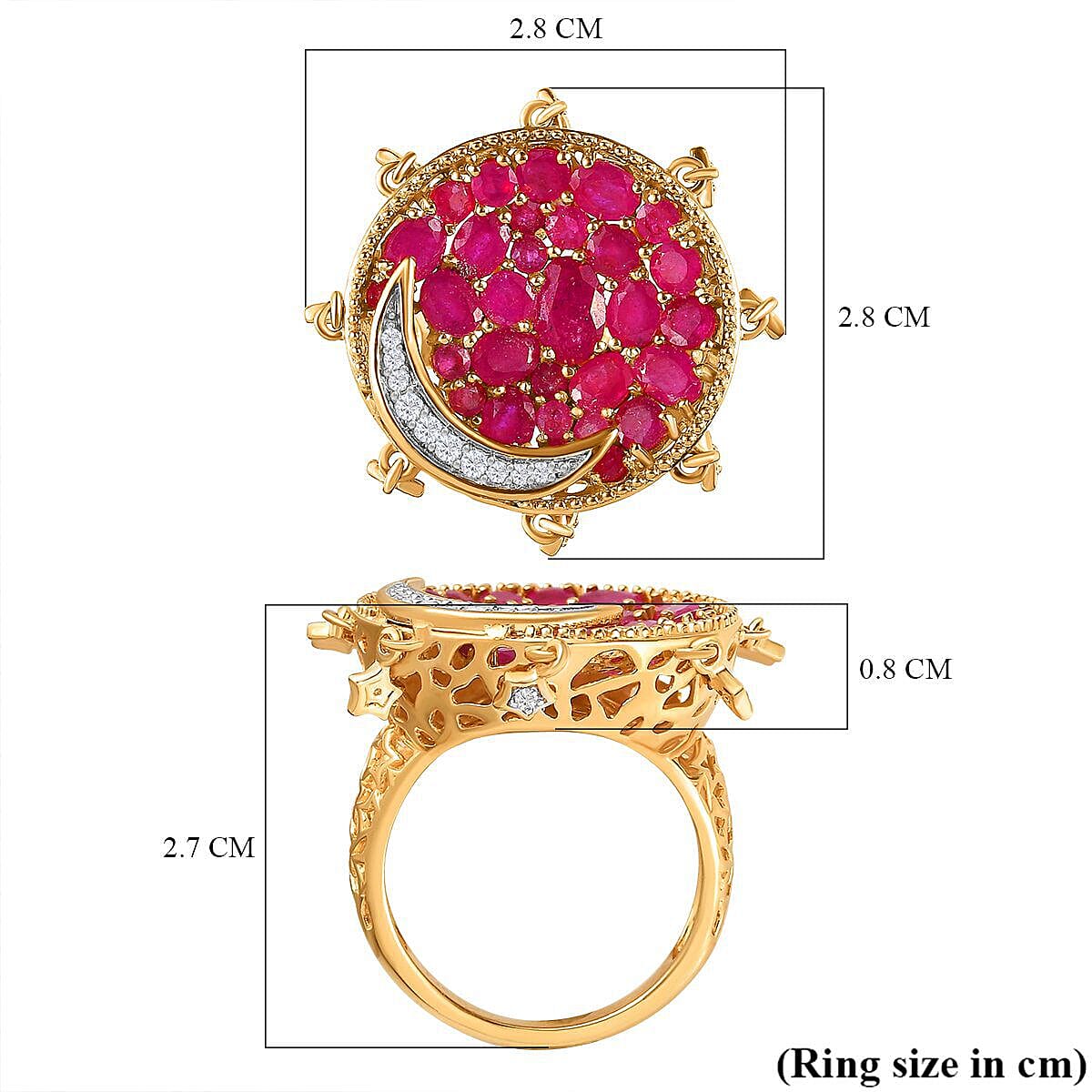 GP Celestial Dream Collection - African Ruby and Diamond Ring in 18K YG Vermeil Plated Sterling Silver 5 Ct, Silver Wt 6.90 Gms