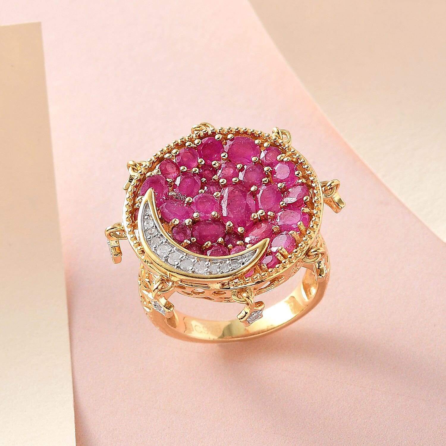 GP Celestial Dream Collection - African Ruby and Diamond Ring in 18K YG Vermeil Plated Sterling Silver 5 Ct, Silver Wt 6.90 Gms