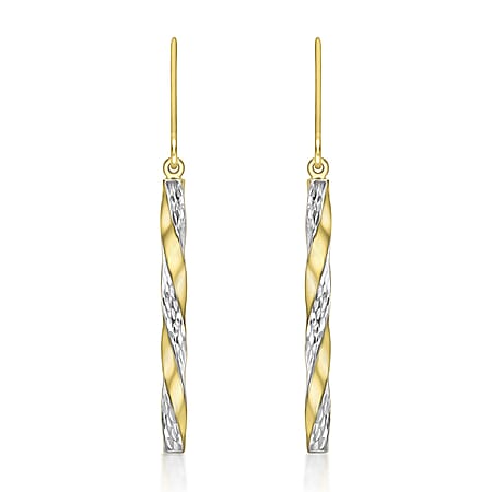 9K Two Colour Gold 2.85mm x 48mm Twist Diamond Cut Pole Drop Earrings