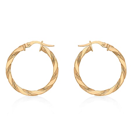 9K Rose Gold 3mm Twist Tube 25mm Hoop Creole Earrings