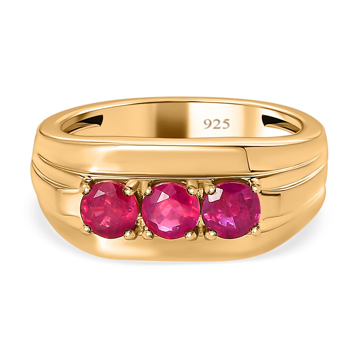 African Ruby Mens Ring in 18K Vermeil Yellow Gold Plated Sterling Silver 1.84 Ct, Silver Wt. 5.89 Gms