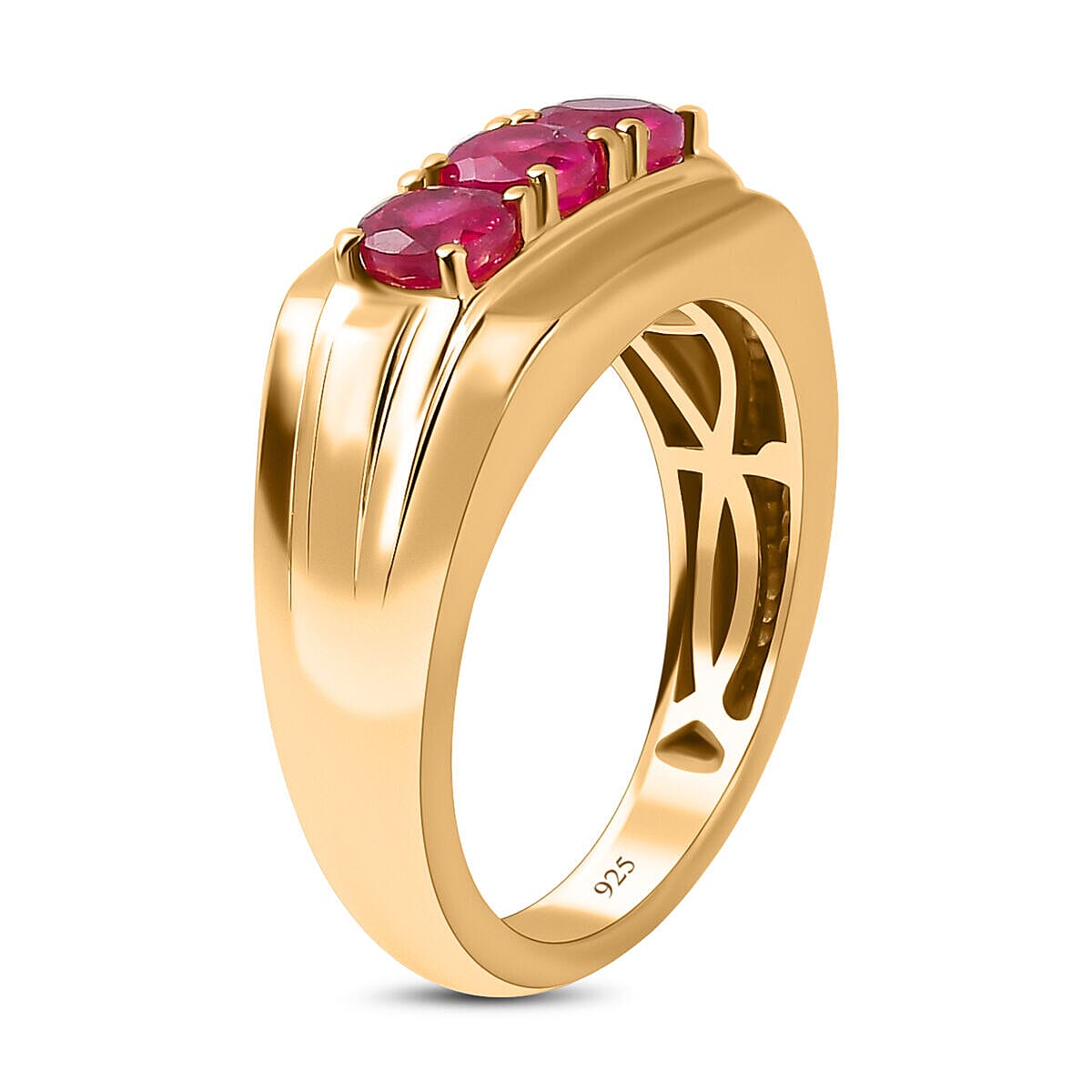 African Ruby Mens Ring in 18K Vermeil Yellow Gold Plated Sterling Silver 1.84 Ct, Silver Wt. 5.89 Gms