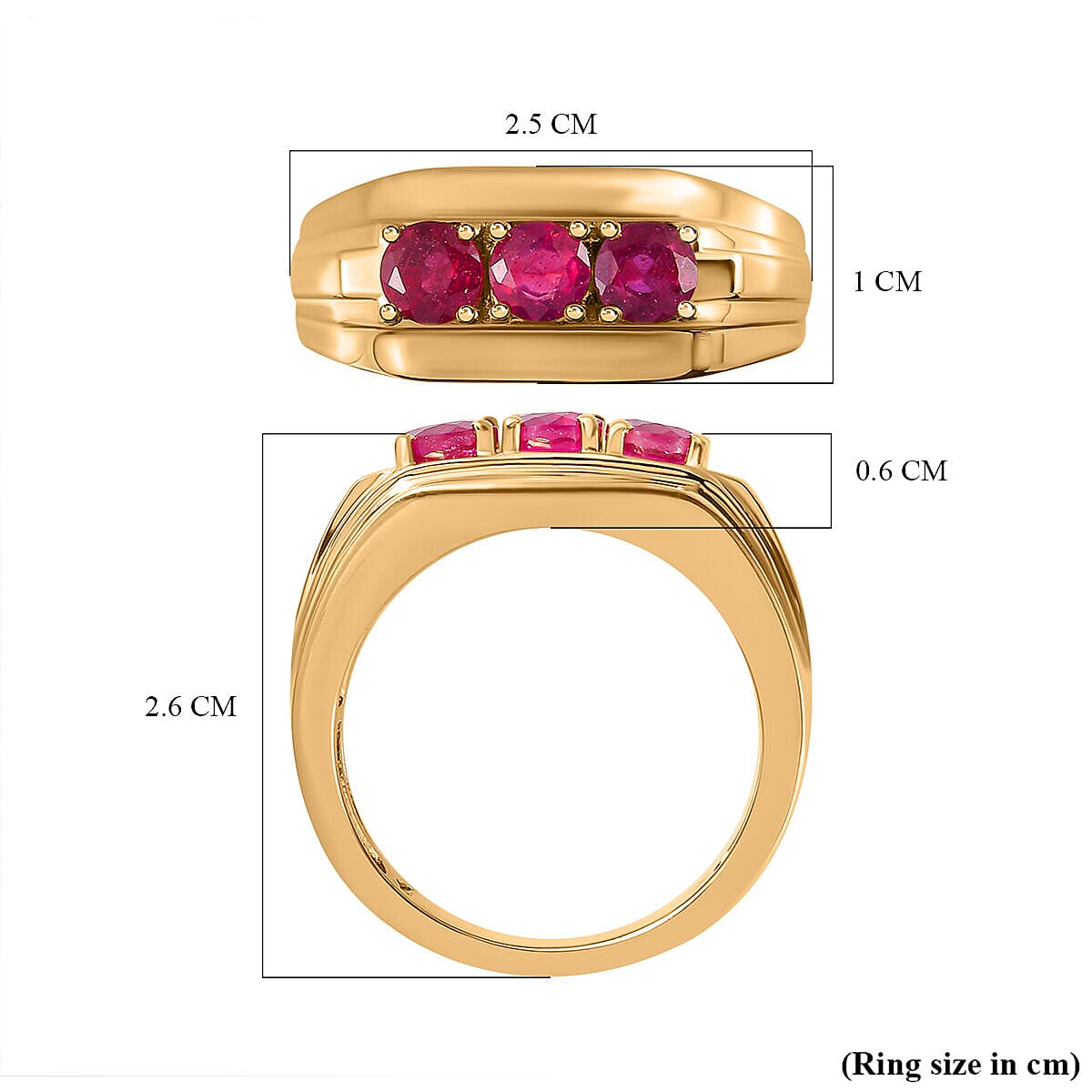 African Ruby Mens Ring in 18K Vermeil Yellow Gold Plated Sterling Silver 1.84 Ct, Silver Wt. 5.89 Gms