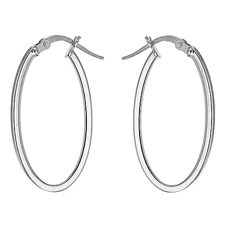 9K White Gold 14mm x 30mm Oval Earrings