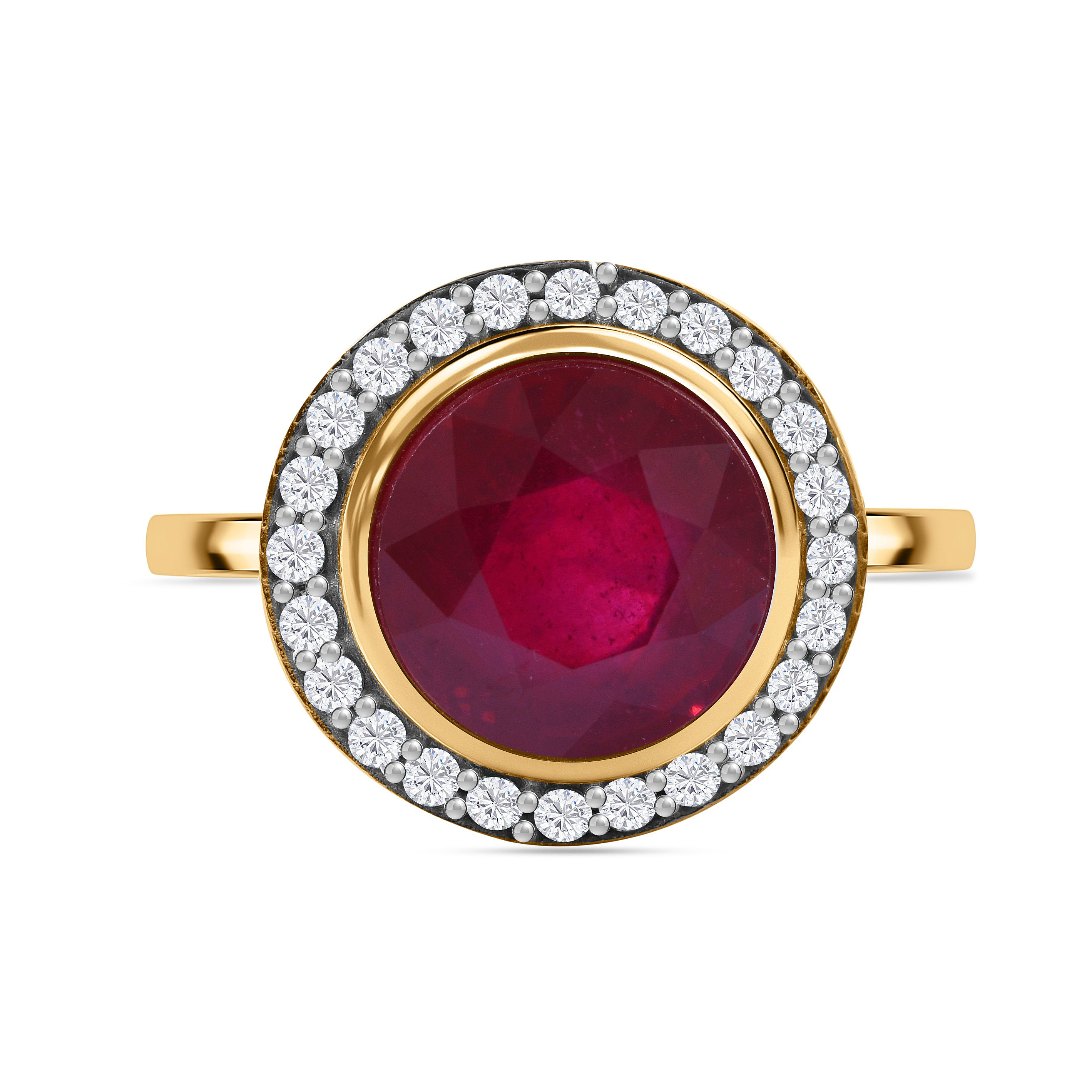African Ruby and Natural Zircon Ring in 18K Yellow Gold Vermeil Plated Sterling Silver 5.16 Ct.