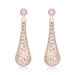 9K Rose Gold 5.5mm x 23.5mm Diamond Cut Teardrop Earrings
