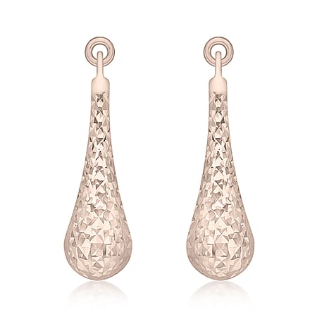 9K Rose Gold 5.5mm x 23.5mm Diamond Cut Teardrop Earrings
