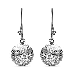 9K White Gold 10mm Diamond Cut Ball 24mm Drop Earrings