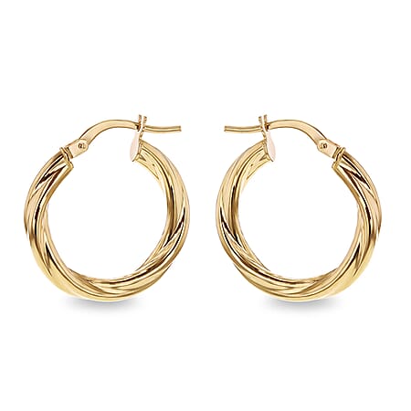 18K Yellow Gold 3mmx 20mm Hollow Twisted Tube Earring