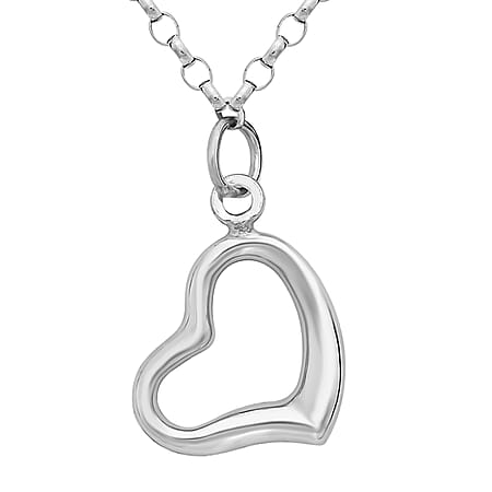 9K White Gold 10mm x 14mm Floating Heart Pendant on Round Belcher Chain Necklace 18 Inch