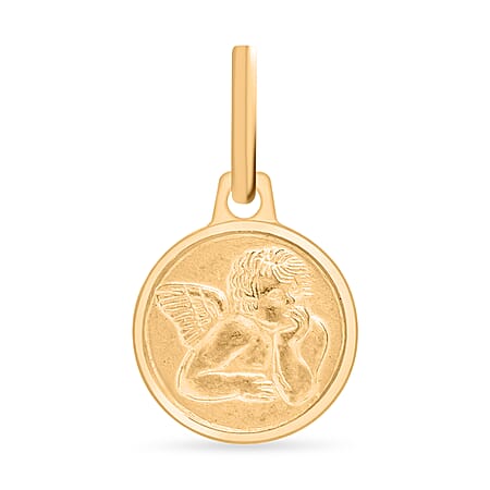 9K Yellow Gold 10mm Angel Round Medal Satin Pendant