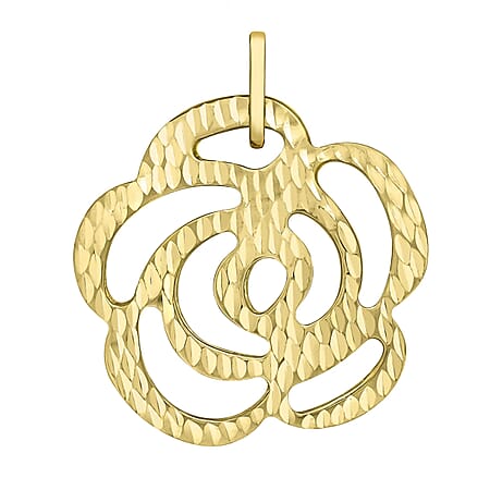 9K Yellow Gold 17mm x 19mm Diamond Cut Flower Pendant