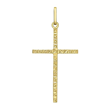 9K Yellow Gold 18mm x 37mm Diamond Cut Slim Cross Pendant