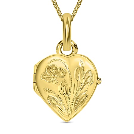 9K Yellow Gold 16mm x 25mm Engraved Floral Heart Locket