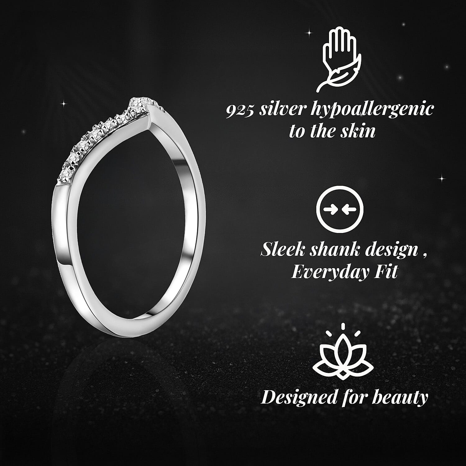 Diamond Wishbone Ring in Sterling Silver 0.080 Ct