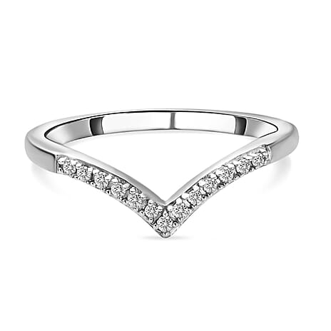 Diamond Wishbone Ring in Platinum Overlay Sterling Silver 0.080 Ct