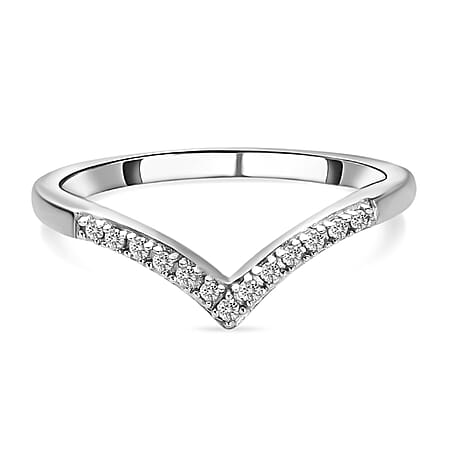 Diamond Wishbone Ring in Sterling Silver with Platinum Plating